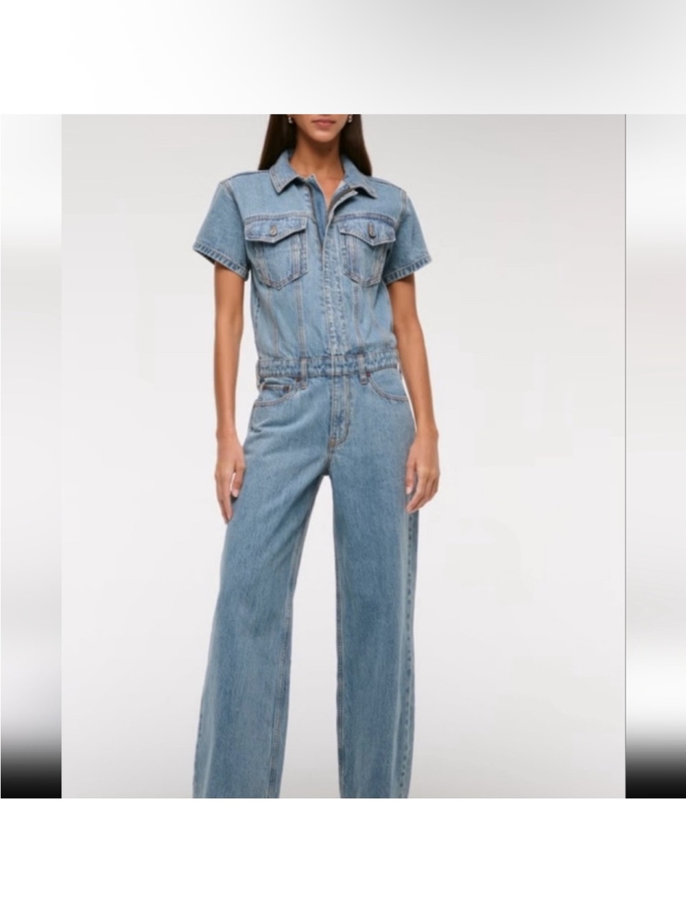 Abercrombie & Fitch Wide Leg Denim Jumpsuit Short Sleeved Size LT New